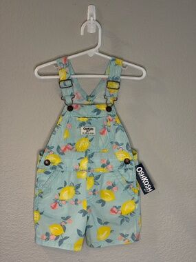 OshKosh B' Gosh Girls Short Lemon Print Overalls Size 2T